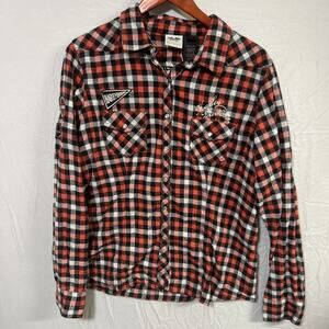 Harley Davidson Women’s XL 100th Anniversary Flannel Red Plaid Embroidered Y2K